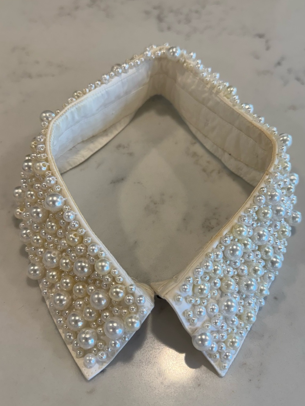 Pearl-Embellished Detachable Collar - Cream